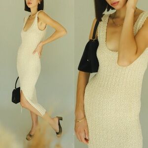 ALL ROW ivory cream rib Knit midi Dress size medium - side slit
